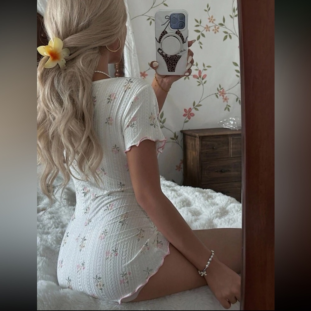 Floral romper lace knit soft white mini flower cute baby doll